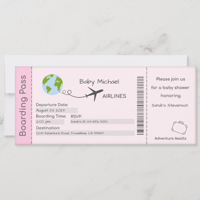 Invitation baby shower, Attente aventure, Voyage (Devant)