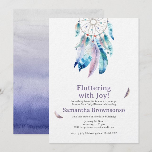 Invitation Baby Shower Attrape-Rêves Bohème (Devant / Derrière)