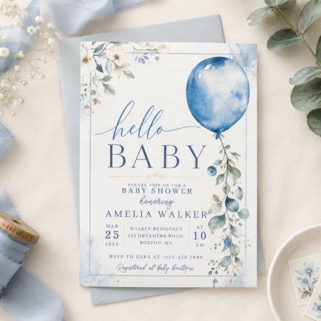 Invitation Baby Shower au Ballon Bleu (Créateur téléchargé)
