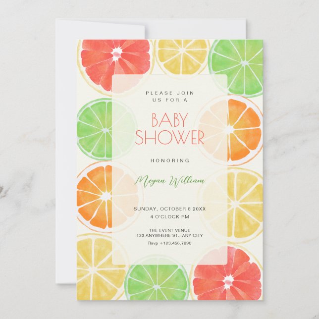 Invitation Baby shower au citron coloré (Devant)