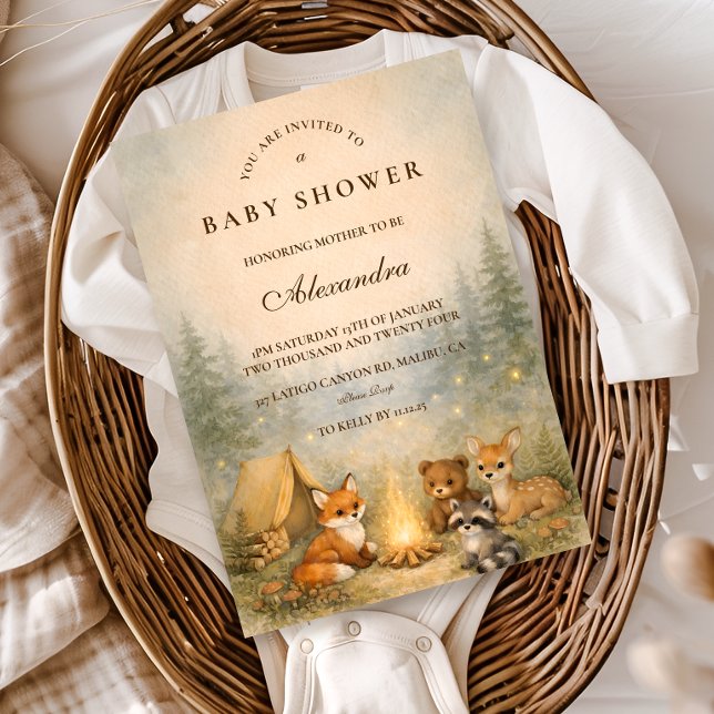 Invitation Baby Shower au Feu de Camp en Forêt (Créateur téléchargé)