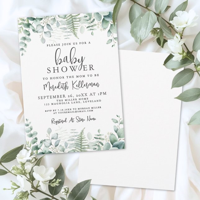 Invitation Baby Shower au feuillage d'eucalyptus (Eucalyptus Greenery Baby Shower Invitation)
