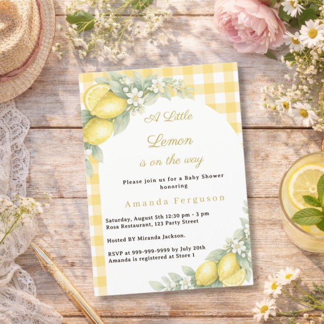 Invitation Baby shower au gingham citron estival (Créateur téléchargé)