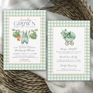 Invitation Baby Shower au Gingham Vert Sauge de Production Lo