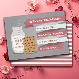 Invitation Baby shower au lait et aux biscuits - Pink Striped