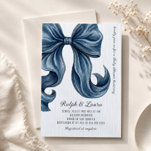 Invitation Baby Shower au noeud papillon en jeans bleus moder