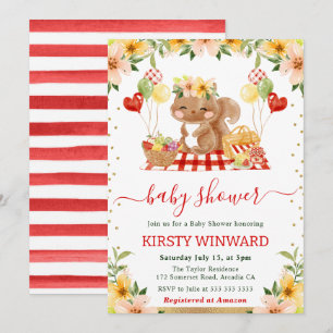 Invitation Baby Shower au Picnic de l'Écureuil dans les Bois 