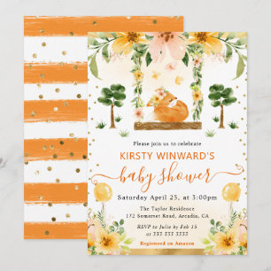 Invitation Baby Shower au renard floral mignon aquarelle