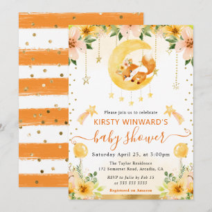 Invitation Baby shower au renard floral mignon aquarelle sur 