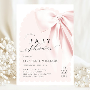 Invitation Baby Shower au Ruban à Nœud Rose
