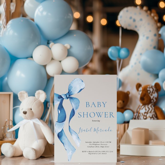 Invitation Baby-Shower au Ruban Bleu Pastel (Créateur téléchargé)