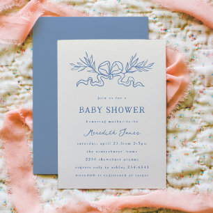 Invitation Baby Shower au Ruban Botanique Bleu