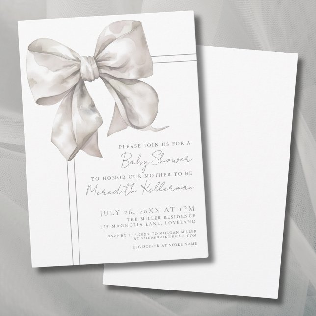 Invitation Baby Shower au Ruban Élégant et Simple (Simple Elegant Bow Baby Shower Invitation)