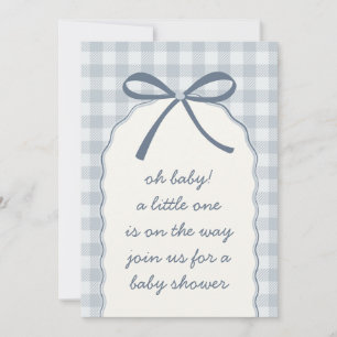 Invitation Baby Shower au Ruban Gingham Bleu Poudre