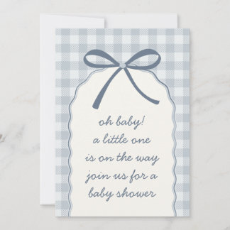 Invitation Baby Shower au Ruban Gingham Bleu Poudre