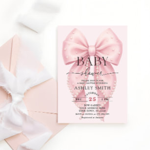 Invitation Baby Shower au Ruban Rose Élégant