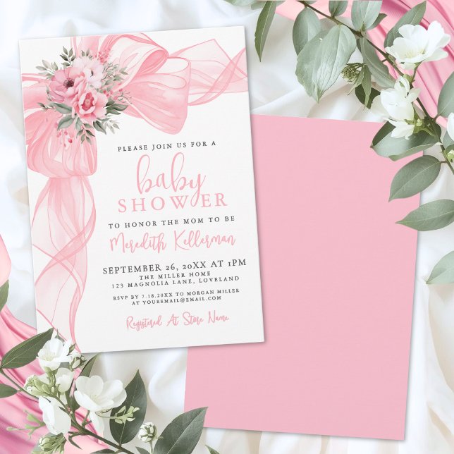 Invitation Baby Shower au Ruban Rose Élégant (Elegant Pink Bow Baby Shower Invitation)