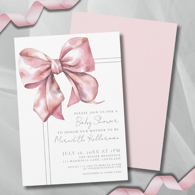 Invitation Baby Shower au Ruban Rose Élégant (Elegant Pink Bow Baby Shower Invitation)