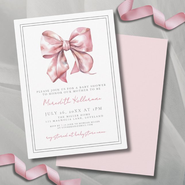 Invitation Baby Shower au Ruban Rose Élégant (Elegant Pink Bow Baby Shower Invitation)