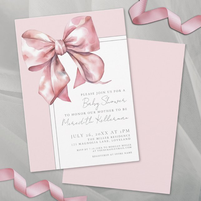 Invitation Baby Shower au Ruban Rose Élégant (Elegant Pink Bow Baby Shower Invitation)