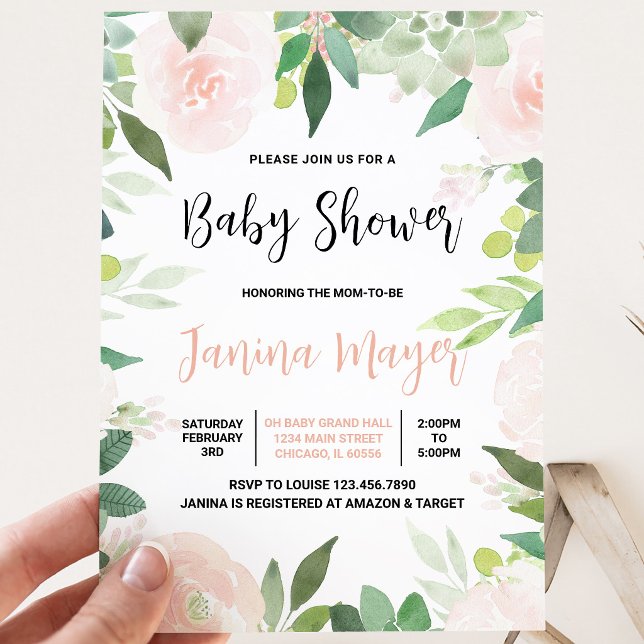 Invitation Baby Shower au Succulent Rose (Créateur téléchargé)
