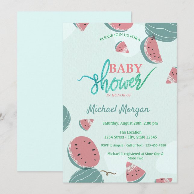 Invitation Baby Shower au thème de pastèque adorable (Devant / Derrière)