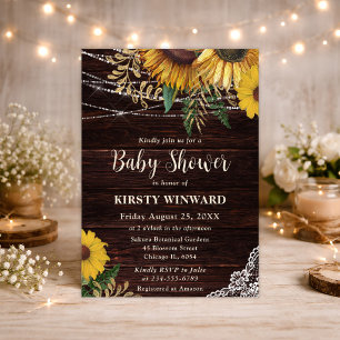 Invitation Baby Shower au Tournesol Rustique et Guirlandes Lu