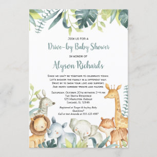 Invitation Baby shower au volant animaux de safari mignons