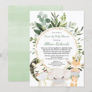 Invitation baby shower au volant de mignons animaux verdure o