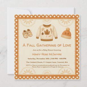 Invitation Baby-Shower Automnal Cosy Crème Neutre & Orange