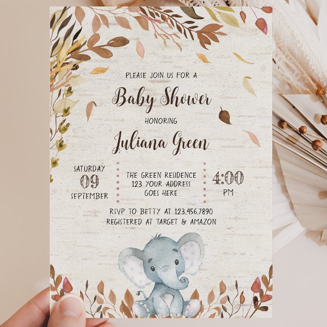 Invitation Baby-Shower Automnal Éléphant (Créateur téléchargé)