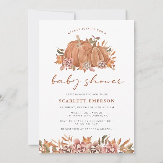 Invitation Baby Shower Automne Citrouille (Devant)