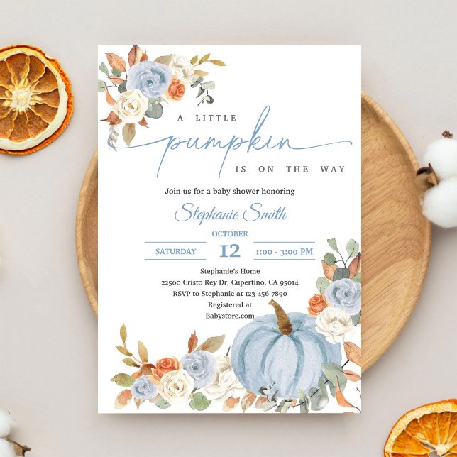Invitation Baby Shower Automne Citrouille Bleue (Créateur téléchargé)