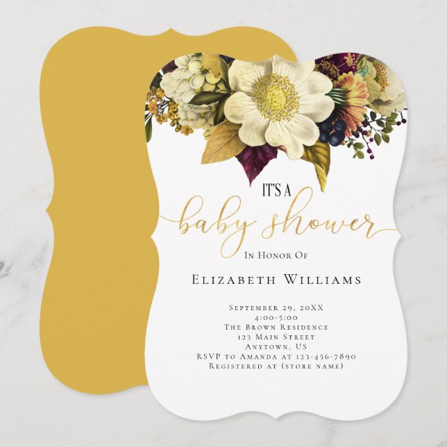Invitation Baby shower Automne Fleurs d'automne (Devant / Derrière)