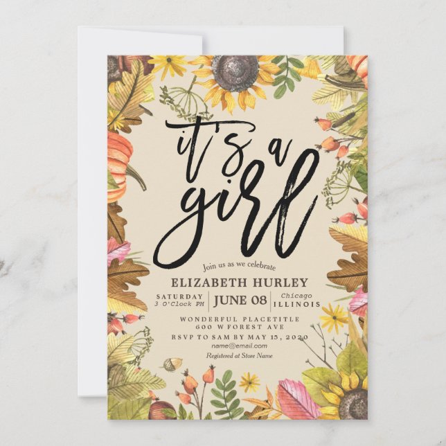 Invitation Baby shower Automne Maple Feuille Citrouille Sunfl (Devant)