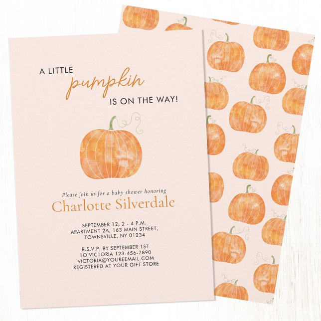 Invitation Baby shower Automne Petit Citrouille (Pumpkin autumn fall watercolor personalized baby shower invitation)