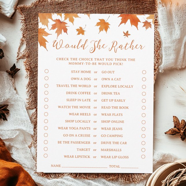 Invitation Baby shower Automne Plairait-elle à Game Card (Créateur téléchargé)