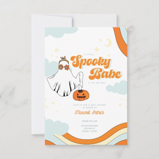 Invitation Baby shower Automne Retro Ghost Baby shower Super  (Devant)