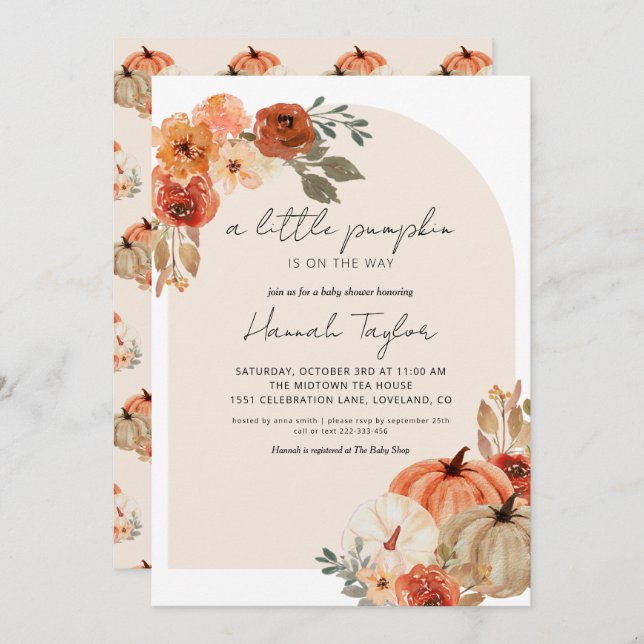 Invitation Baby shower Automne Un Peu Citrouille (Devant / Derrière)