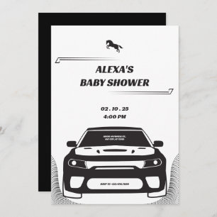 Invitation Baby shower automobile Mustang noir et blanc Invit