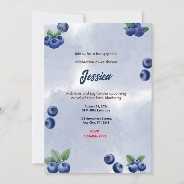 Invitation Baby shower aux bleuets (Devant)