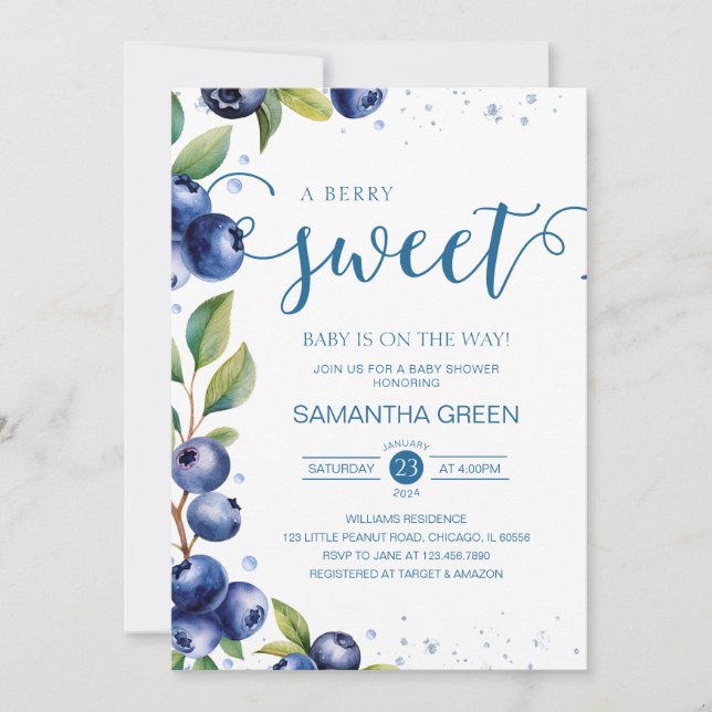 Invitation Baby shower aux bleuets (Devant)