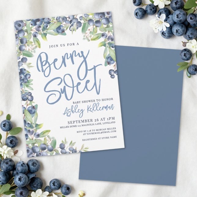 Invitation Baby Shower aux Bleuets Sucrés (Berry Sweet Blueberry Baby Shower Invitation)