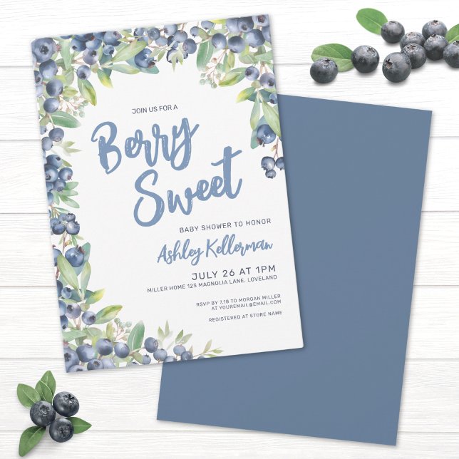 Invitation Baby Shower aux Bleuets Sucrés (Berry Sweet Blueberry Baby Shower Invitation )