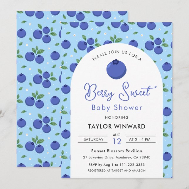 Invitation Baby Shower aux Bleuets Sucrés (Devant / Derrière)