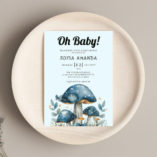 Invitation Baby shower aux champignons bleus