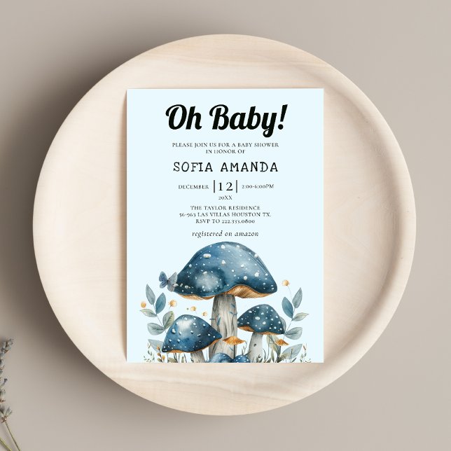 Invitation Baby shower aux champignons bleus (Créateur téléchargé)