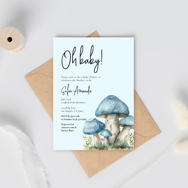 Invitation Baby shower aux champignons bleus (Créateur téléchargé)