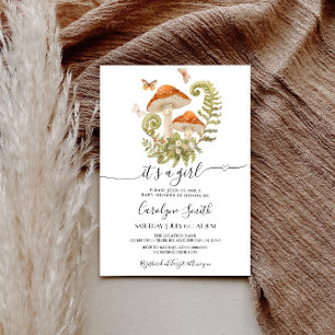 Invitation Baby shower aux champignons papillons et fraises