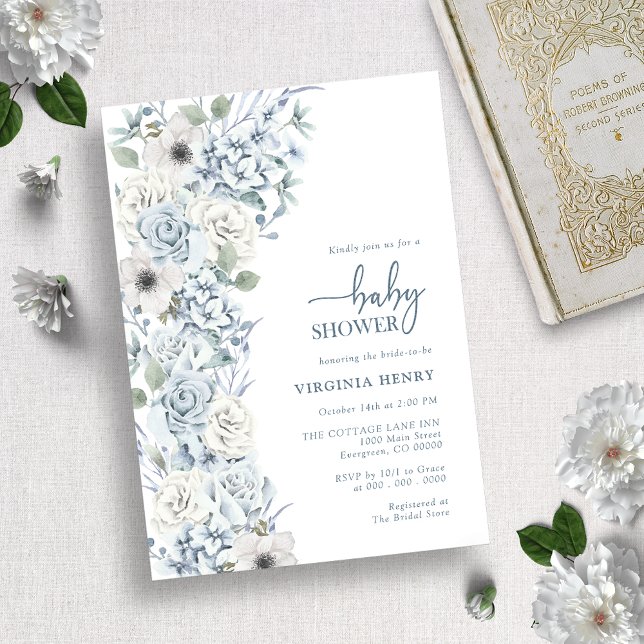 Invitation Baby-Shower aux Fleurs Bleues (Créateur téléchargé)